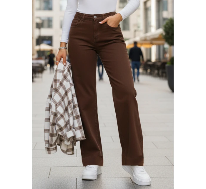 Dámské džíny s vysokým pasem a širokými nohavicemi hnědé FashionStreet UY2877 Dámské džíny s vysokým pasem a širokými nohavicemi hnědé FashionStreet UY2877