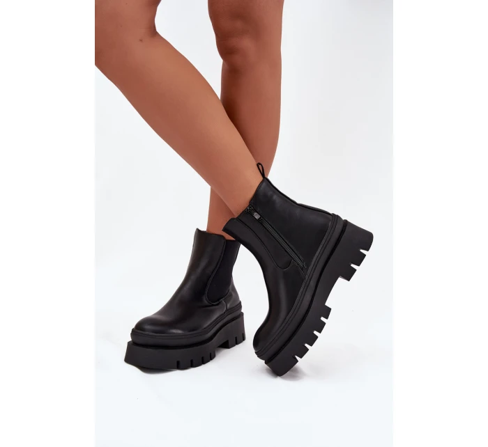 Zateplené dámské boty na platformě černé model 21706677 - Boto