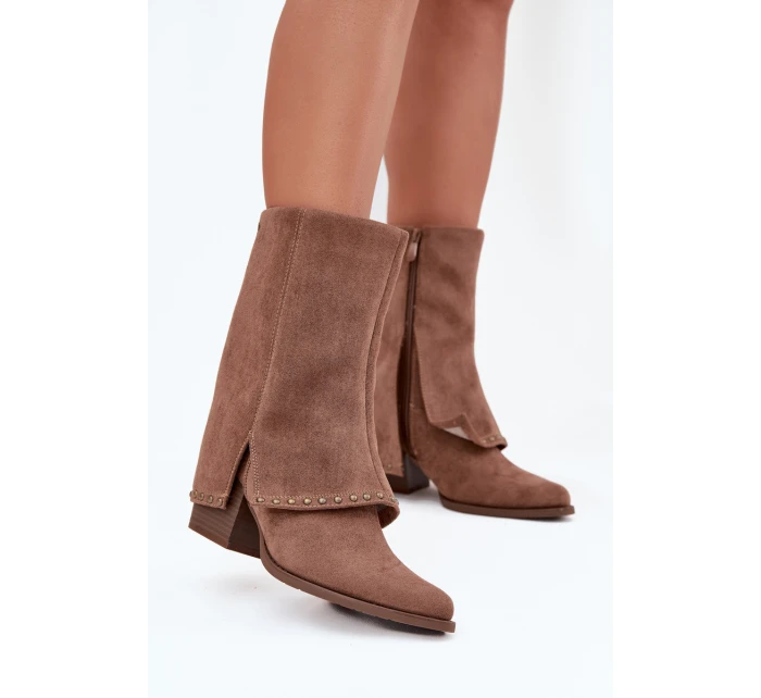 Dámské zimní kozačky s lemem  Béžové model 21708519 - VINCEZA