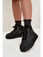 Dámské zimní boty na šněrování s kožíškem Big Star model 22539767 Černé - Big Star Shoes Dámské zimní boty na šněrování s kožíškem Big Star model 22539767 Černé - Big Star Shoes