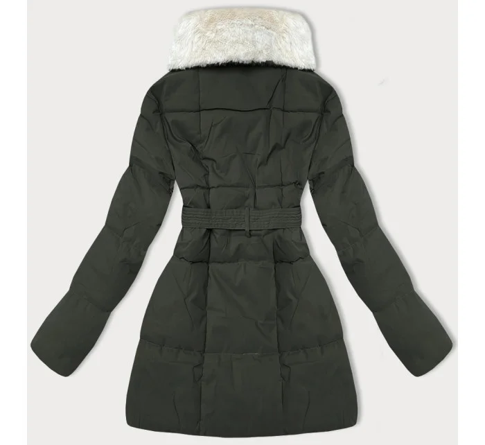 Dámská bunda v army barvě obšitá kožešinou, se stojáčkem J Style (16M9165-136)