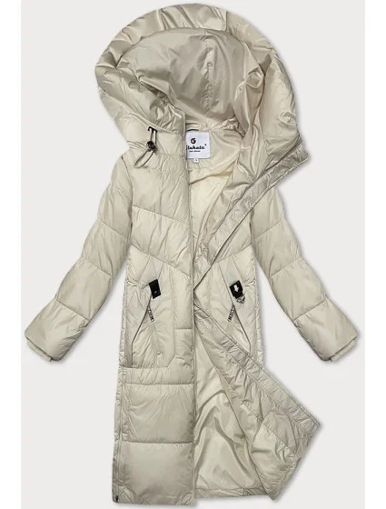 Dámská zimní bunda v barvě ecru s kapucí model 21248772 - Glakate Dámská zimní bunda v barvě ecru s kapucí model 21248772 - Glakate