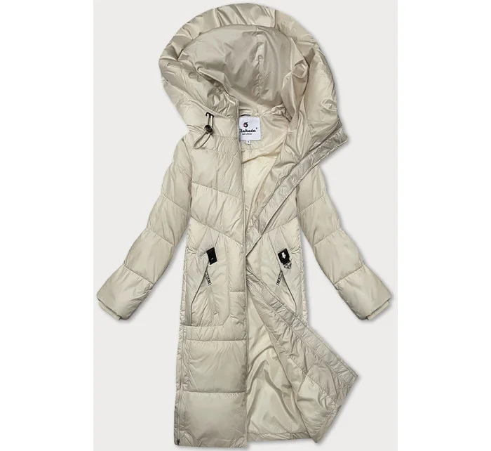 Dámská zimní bunda v barvě ecru s kapucí model 21248772 - Glakate Dámská zimní bunda v barvě ecru s kapucí model 21248772 - Glakate