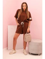 Dámská souprava s model 21297024 a šortkami s vysokým pasem čokoládová - K-Fashion Dámská souprava s model 21297024 a šortkami s vysokým pasem čokoládová - K-Fashion