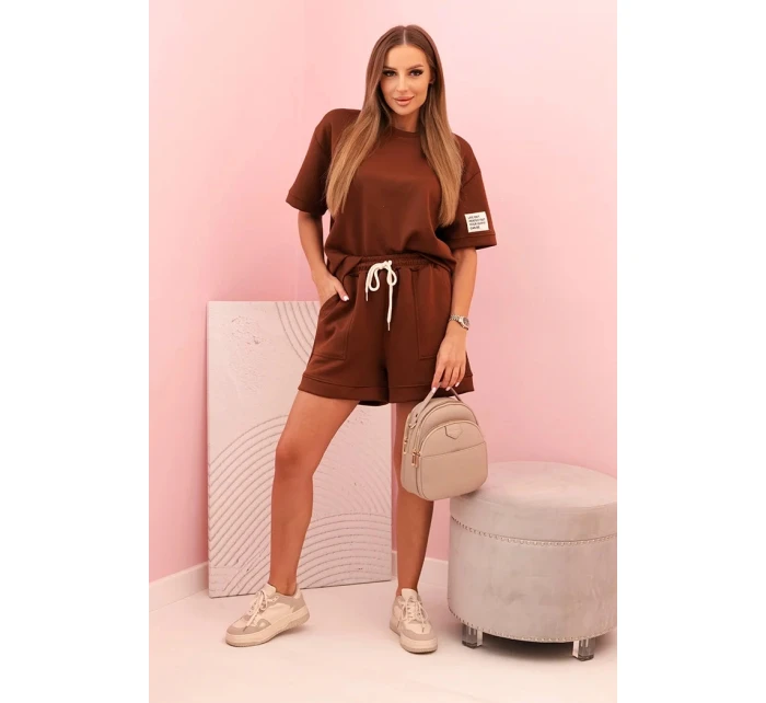 Dámská souprava s model 21297024 a šortkami s vysokým pasem čokoládová - K-Fashion Dámská souprava s model 21297024 a šortkami s vysokým pasem čokoládová - K-Fashion