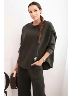 Dámský komplet teplákový z silnějšího materiálu se širokými nohavicemi khaki Dámský komplet teplákový z silnějšího materiálu se širokými nohavicemi khaki