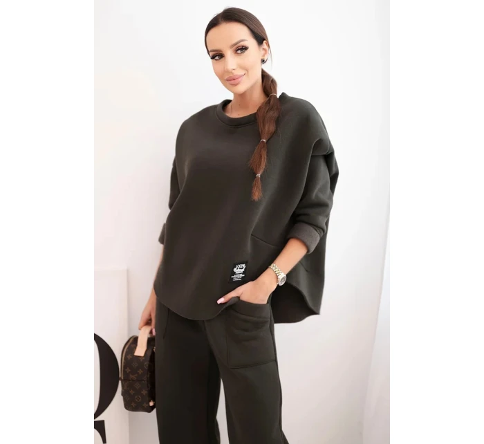 Dámský komplet teplákový z silnějšího materiálu se širokými nohavicemi khaki Dámský komplet teplákový z silnějšího materiálu se širokými nohavicemi khaki