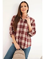 Dámská kostkovaná oversized košile s kapsami bordó Dámská kostkovaná oversized košile s kapsami bordó