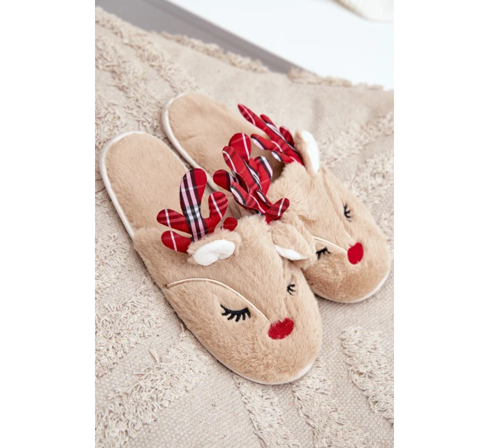 Vánoční Pantofle S Motivem Sobů Béžové Sylaia