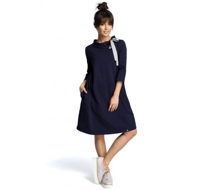 B070 Oversized šaty s páskem na zavázání - tmavě modré