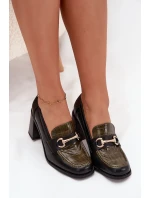 Dámské polobotky na sloupku s ražbou a zlatým detailem Novella – zeleno/černé