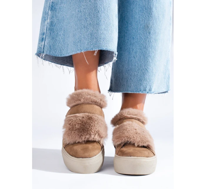 Designové tenisky dámské hnědé bez podpatku Designové tenisky dámské hnědé bez podpatku