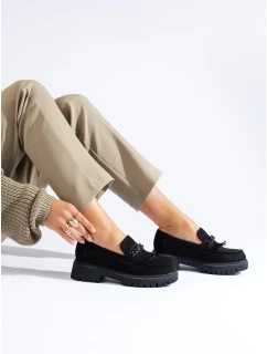 Pohodlné  mokasíny dámské černé bez podpatku