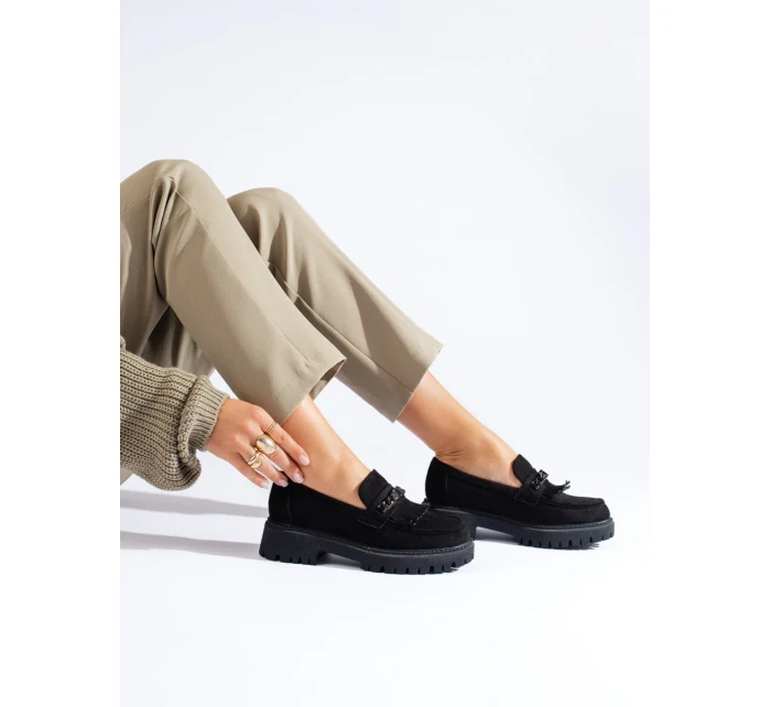 Pohodlné  mokasíny dámské černé bez podpatku