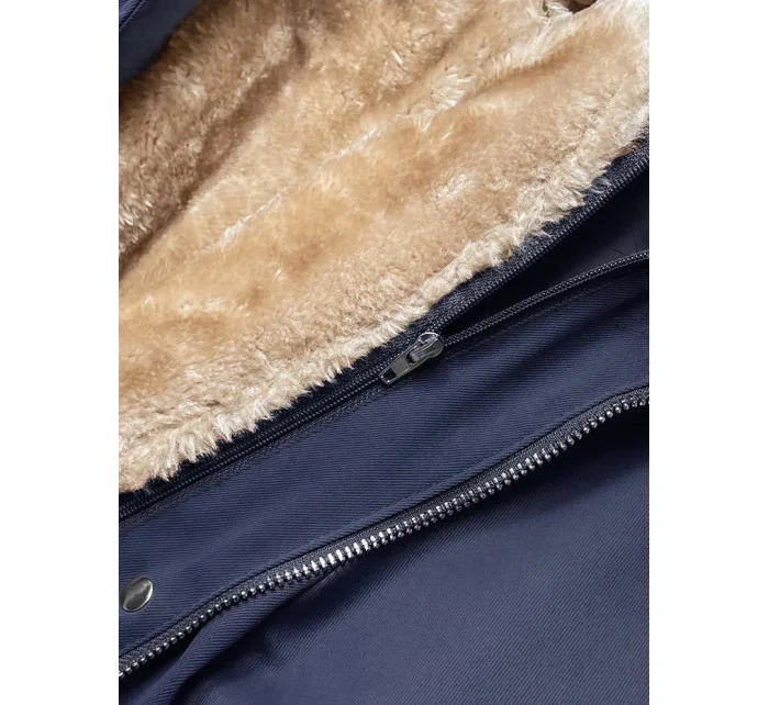 Tmavě modrá dámská bunda parka s odepínací podšívkou (m-21201) Tmavě modrá dámská bunda parka s odepínací podšívkou (m-21201)