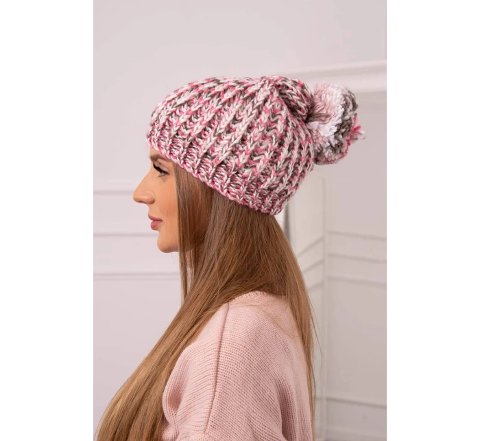 Dámská čepice s bambulí pudrově růžová model 18751897 - K-Fashion Dámská čepice s bambulí pudrově růžová model 18751897 - K-Fashion