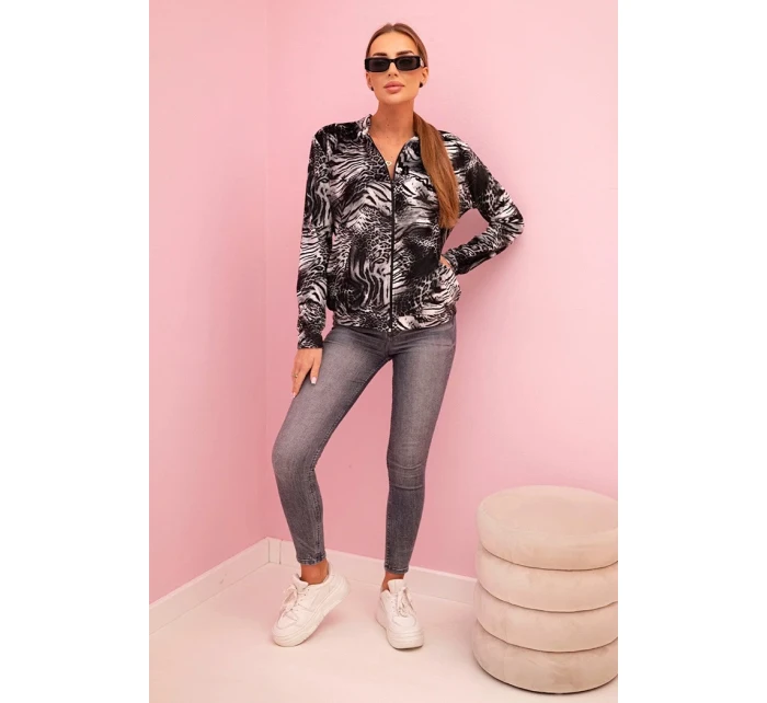 Dámská mikina se zvířecím potiskem na zip šedá