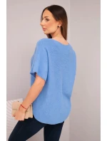 Dámská svetr s krátkým rukávem a výstřihem do V džínová