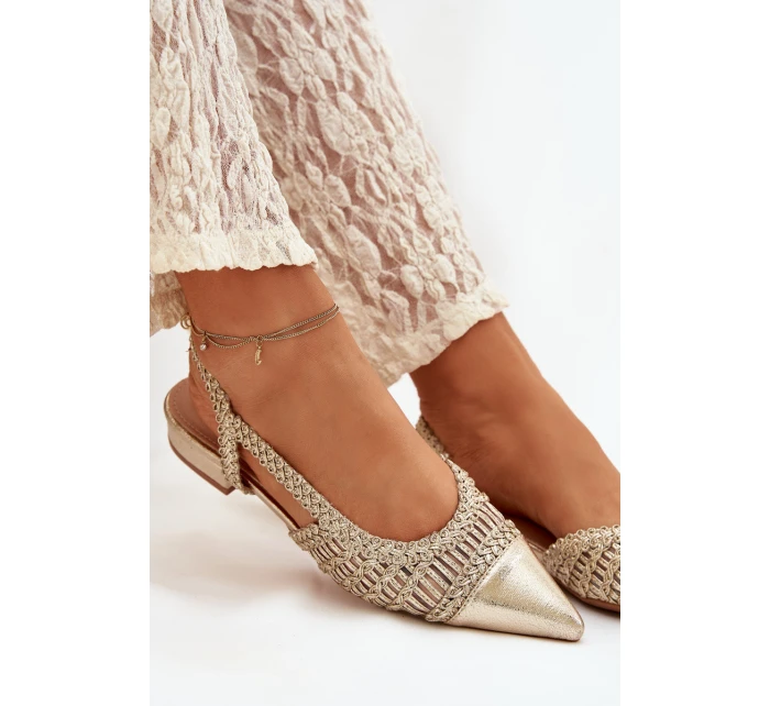 Dámské sandály s pleteným na klocku zlaté Nivorra