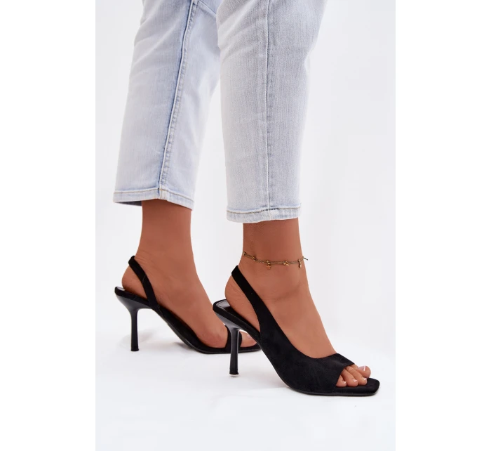 Dámské sandály na podpatku z eko semiše Černé Calvoria