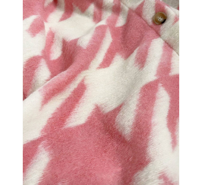 Růžový dámský košilový kabát s pepitovým vzorem (2099)