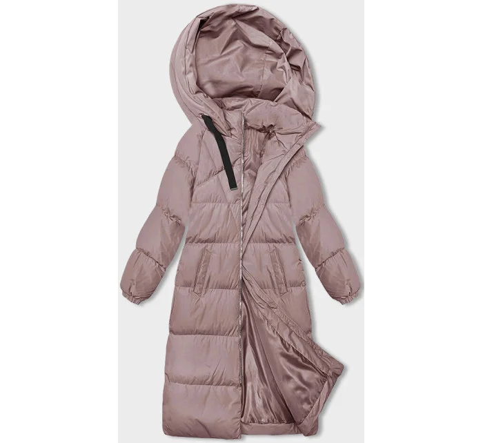 Dlouhá růžová hrubší dámská bunda s kapucí model 21246182 - J.STYLE Dlouhá růžová hrubší dámská bunda s kapucí model 21246182 - J.STYLE