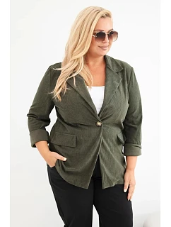 Dámské sako Plus Size manšestrové s klopami a kapsami khaki