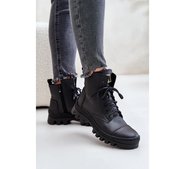 model 21670916 Dámské Botky Z Přírodní Kůže Černé - Zazoo