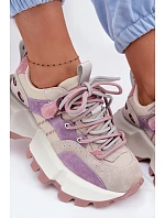 Kožené semišové dámské tenisky model 22095128 fialové - Goe