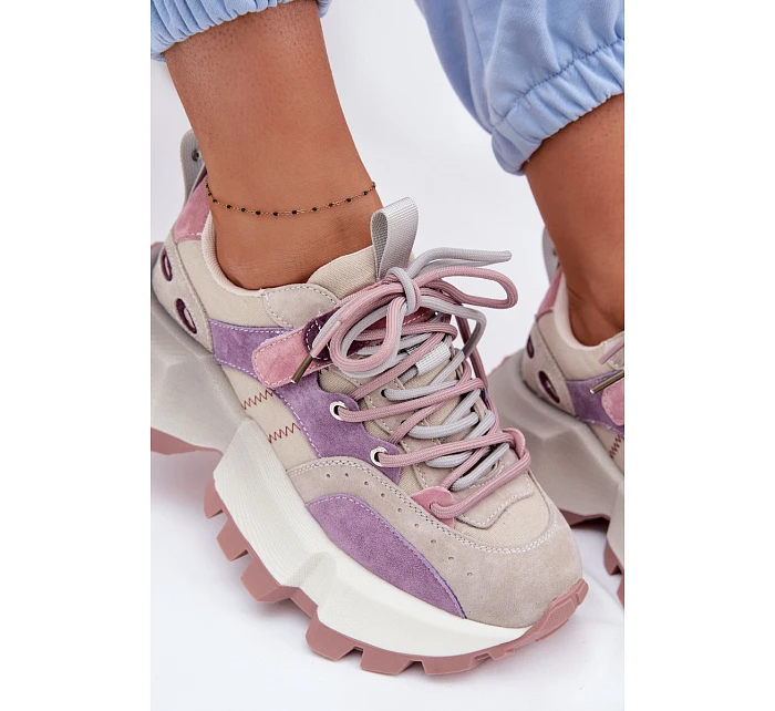 Kožené semišové dámské tenisky model 22095128 fialové - Goe