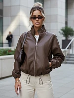 Dámská kožená bunda bomber TY5596 hnědá - FashionStreet