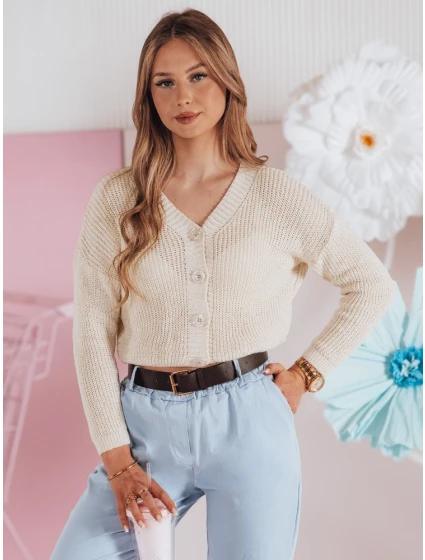 Dámský žebrovaný svetr oversize ecru Dstreet model 21986099 - FashionStreet Dámský žebrovaný svetr oversize ecru Dstreet model 21986099 - FashionStreet