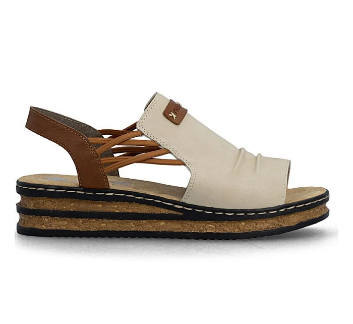 Pohodlné dámské sandály na podpatku béžové barvy Rieker 62962-60