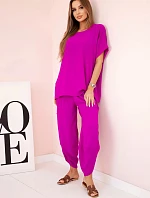 Komplet z viskózy halenka + kalhoty tmavě fialová