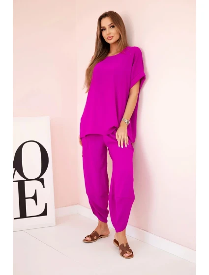 Komplet z viskózy halenka + kalhoty tmavě fialová Komplet z viskózy halenka + kalhoty tmavě fialová