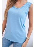 Dámská viskózová halenka s volánem ve výstřihu modrý Dámská viskózová halenka s volánem ve výstřihu modrý