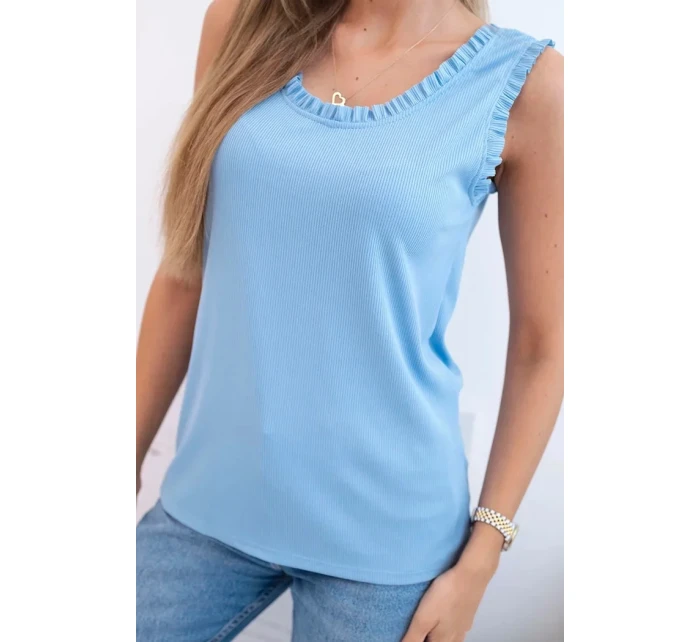 Dámská viskózová halenka s volánem ve výstřihu modrý Dámská viskózová halenka s volánem ve výstřihu modrý