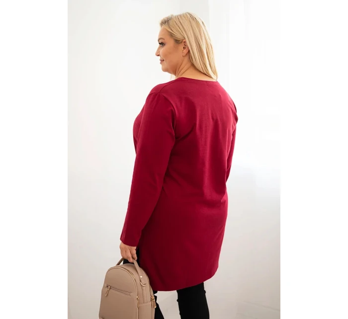 Dámská blůza s delším zadním dílem a potiskem bordová Dámská blůza s delším zadním dílem a potiskem bordová