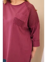 Dámská mikina Plus Size bavlněná s potiskem bordó