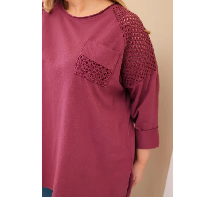 Dámská mikina Plus Size bavlněná s potiskem bordó Dámská mikina Plus Size bavlněná s potiskem bordó