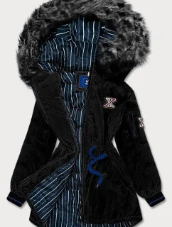 Černá delší dámská zimní bunda s kapucí (m8-757)