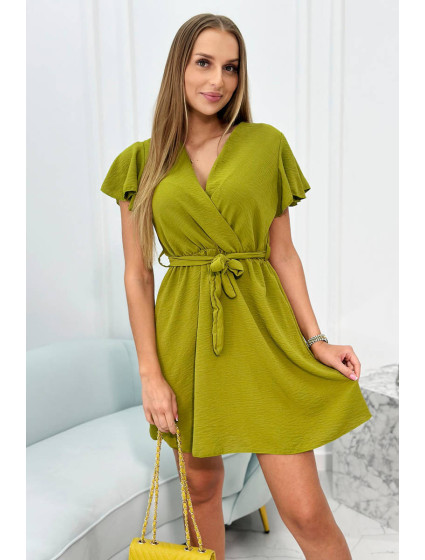 Šaty s vrstveným výstřihem oliva