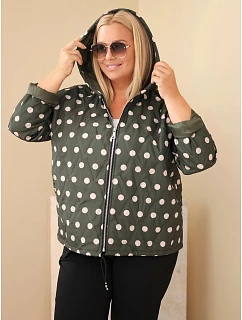 Dámská bunda Plus Size s kapucí v puntíky khaki