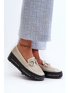 Lesklé kožené dámské mokasíny LR750 zlaté - S.Barski