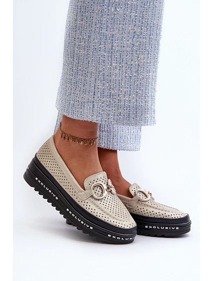 Lesklé kožené dámské mokasíny LR750 zlaté - S.Barski Lesklé kožené dámské mokasíny LR750 zlaté - S.Barski