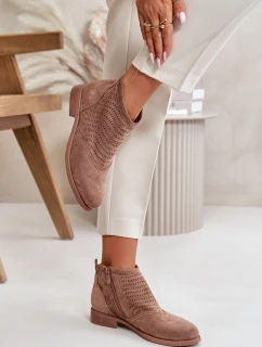 Dámské Botky Na Plochém Podpatku Perforované Hnědé S.Barski HY42-076