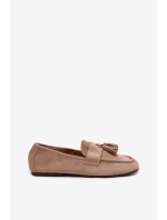 Dámské mokasíny s podrážkou a třásněmi Béžové model 21919048 - Boto