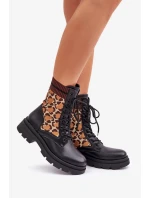 Dámské kotníkové boty Workery s ponožkou v leopardím vzoru černé Penthis