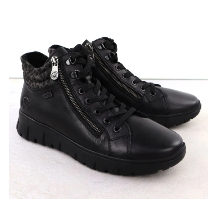 Černé dámské kožené nepromokavé boty Rieker N1305-00 Černé dámské kožené nepromokavé boty Rieker N1305-00