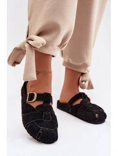 Dámské Mule S Pásky A Zlatou Přezkou Černé Ganelle